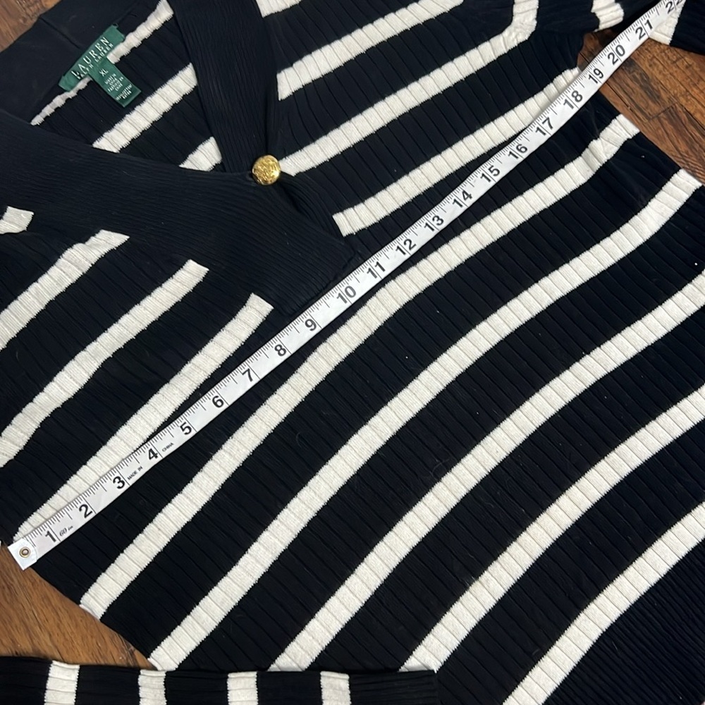 Lauren Ralph Lauren VTG Striped Cotton Sweater XL Gold Crest Button Preppy - Picture 8 of 9